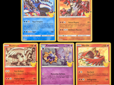 four different pokemon cards are shown on a black background