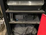 an image of a computer desk with a printer on top of it