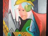 un tableau représentant une femme avec une banane sur la tête