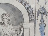a drawing of a man sitting in a chair in a room