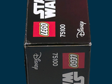a box of lego star wars items on a blue background