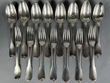 a lot of silver spoons and forks on a table