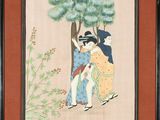 tableau représentant une femme et un homme debout sous un arbre