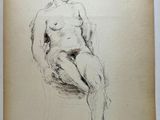 un dessin représentant une femme assise sur une chaise, les jambes croisées