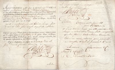 an old document with writing on it sitting on top of a table