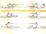 plusieurs croquis représentant un homme sur une planche de surf dans différentes positions