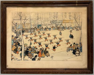 tableau représentant un groupe de personnes jouant au hockey sur glace