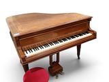 un piano à queue et un tabouret sur fond blanc
