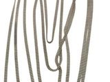 silver chain necklace on white background with clippings for clasp