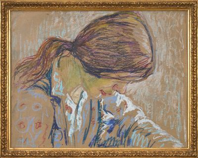 une image représentant un tableau où l'on voit une femme, la tête entre les mains