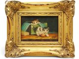 un tableau représentant deux chatons assis côte à côte sur une table