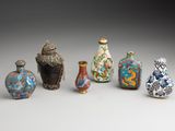 six small chinese cloise glass vases and covers