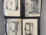 four old black and white photographs of women in dresses