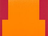 an orange and red painting with squares on it