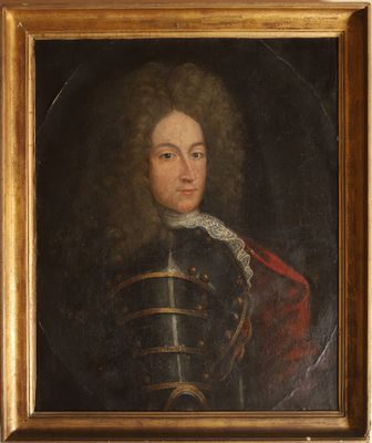 a painting of a man in armor with a red cape
