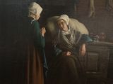 tableau représentant une femme et un homme dans une pièce sombre