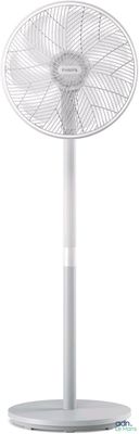 a white fan sitting on top of a metal stand