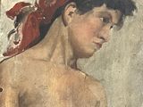tableau représentant un homme portant un bandana rouge sur la tête