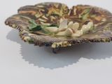 a close up of a plate with a flower on it