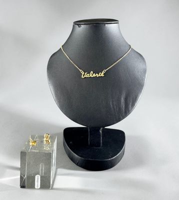 gold plated name necklace and earring set
