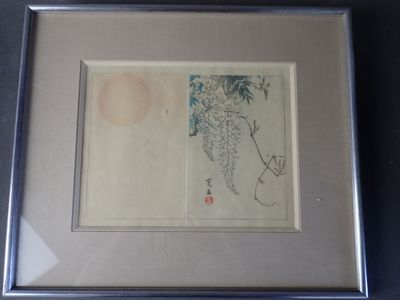 JAPON Estampe, représentant une glycine, cachet et signature