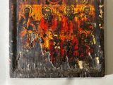 an old painting of a group of people on a white surface