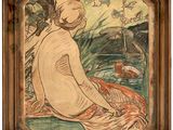 une image d'une peinture représentant une femme assise sur le sol