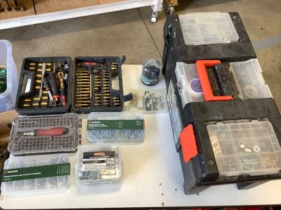 a table with a lot of tools on top of it