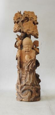 CHINE Sculpture en bois naturel en taille directe représenta…