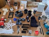 a table with many different items on it
