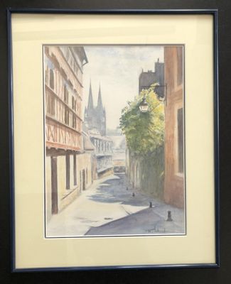Robert Lemadec, vue de Quimper la cathédrale, aquarelle, SBD…