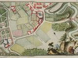 an old map of a city with a river running through it