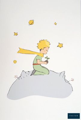 a picture of a little boy sitting on a cloud