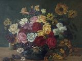 une peinture de fleurs dans un vase sur une table