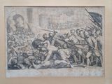 drawing of a group of men fighting with a man on a horse