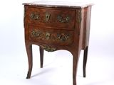 an antique chest of drawers with a marble top on a white background