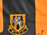 a close up of a soccer jersey with a lion on it