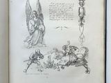 an open book with a drawing of angels and demons on it