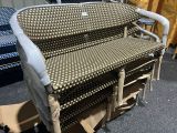 a couch that is sitting on a cart in a room