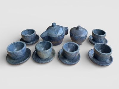 SERVICE A THE en pierre dure type marbre bleu, comprenant 6 tasses et  - Photo 1