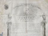 an old document with a picture of a statue on it