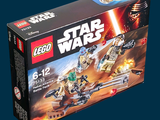 une boîte contenant des sets Lego Star Wars sur fond bleu