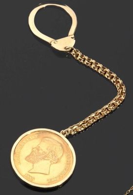 un gros plan d'un porte-clés sur lequel est accrochée une pièce de monnaie