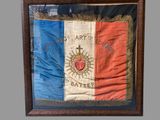 framed picture of a flag with a cross and a heart on it