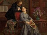 a painting of a man and a woman sitting in a chair
