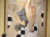 a painting of a man with a hammer on the wall