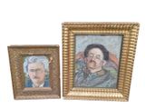 tableau représentant un homme moustachu et une femme moustachue, dans un cadre doré