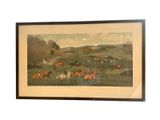painting of a group of people riding horses in a field