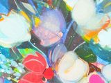 a painting of flowers in a vase on a table