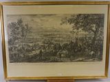une vieille photo représentant un tableau illustrant une scène militaire, dans un cadre doré